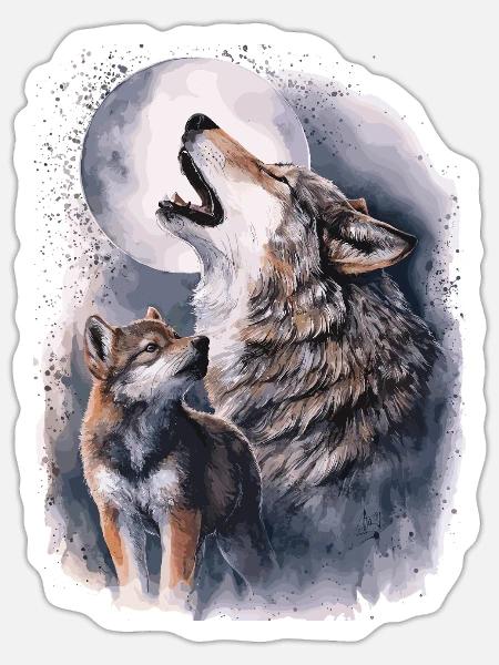Wolves & Full Moon – Mystical Wilderness - Sticker - white matte