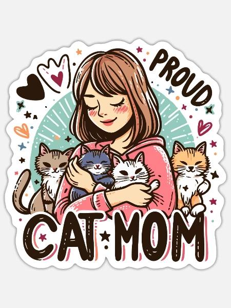 Cat Mom Cozy Hug - Sticker - white matte