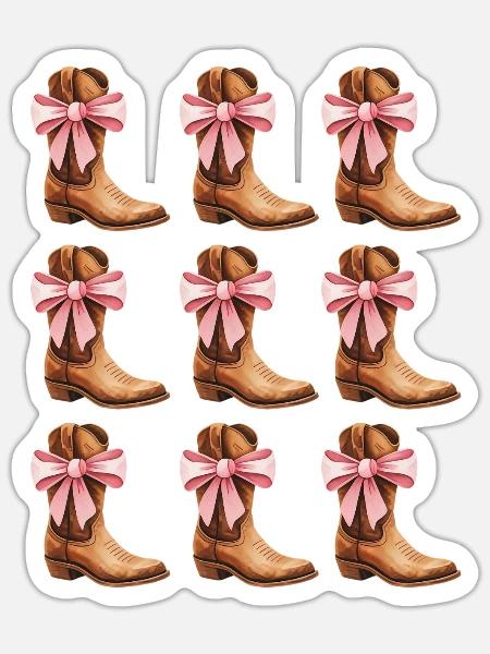Cowgirl Boots and Pink Bows Rodeo - Sticker - white matte