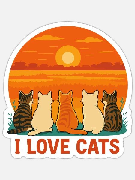 Sunset Cat Crew I Love Cats - Sticker - white matte