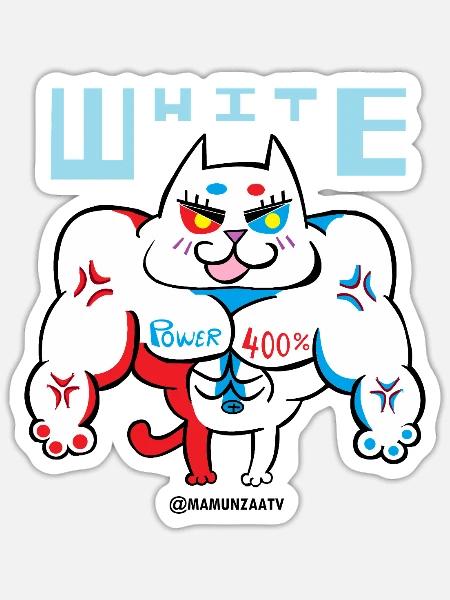 Meowsscle Power White Cat - Sticker - white matte