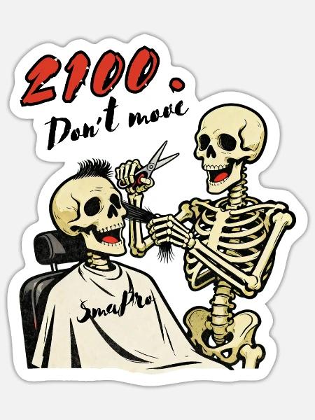 Barber and customer in the year 2100 - Sticker - white matte
