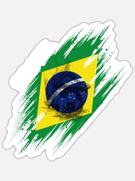 Brazil Flag Brush Soccer Art - Sticker - white matte