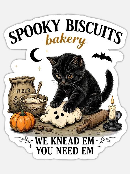 Cat Spooky Biscuits Bakery Cat Black Halloween - Sticker - white matte