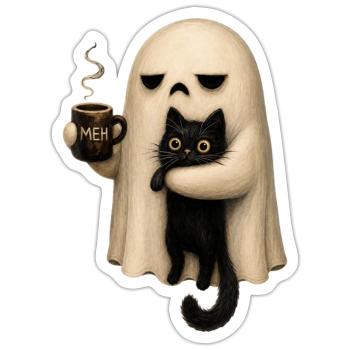 Meh Ghost and Cat Mug - Sticker - white matte - Front