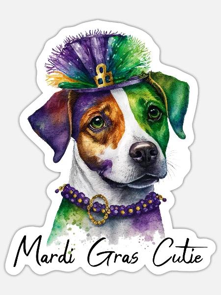 Mardi Gras Cutie Jack Russel - Sticker - white matte