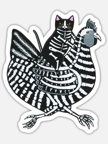 Tuxedo Cat On A Chicken - Sticker - white matte