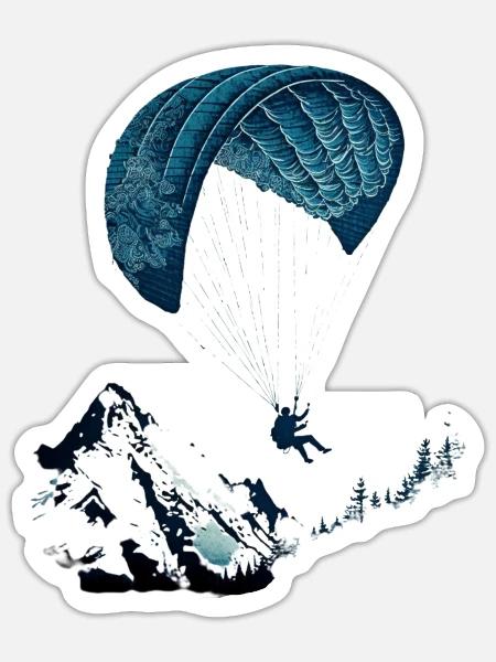 cool paraglider in action - Sticker - white matte