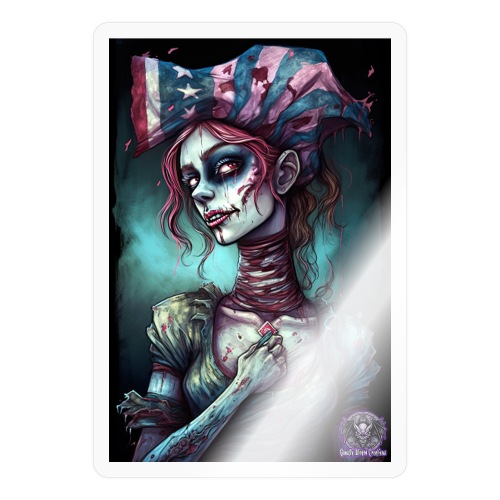 Patriotic Undead Zombie Caricature Girl #5A - Sticker