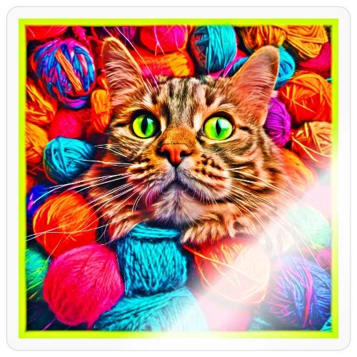 Colorful Yarn Cat Artwork - Sticker