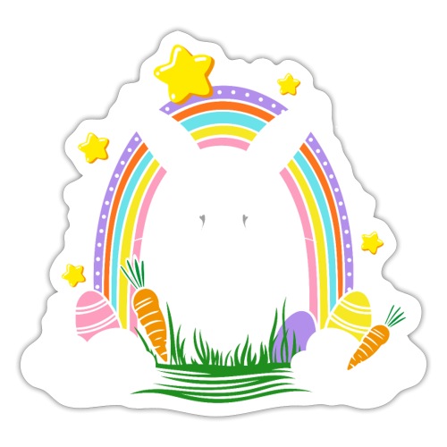 Easter bunny rabbit with rainbow and Easter eggs - Sticker