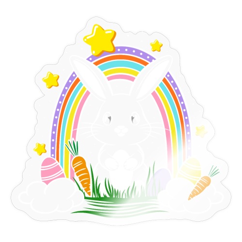 Easter bunny rabbit with rainbow and Easter eggs - Sticker