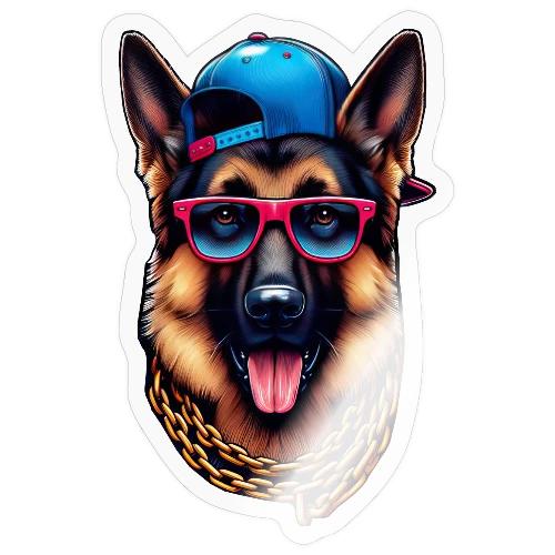 Cute German Shepherd Wearing a Cap - Sticker