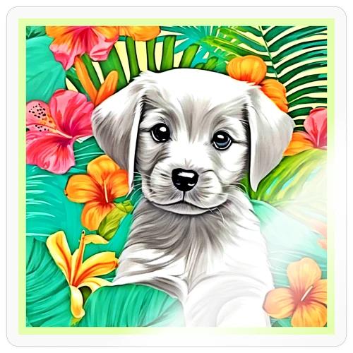 Floral Puppy Art - Sticker