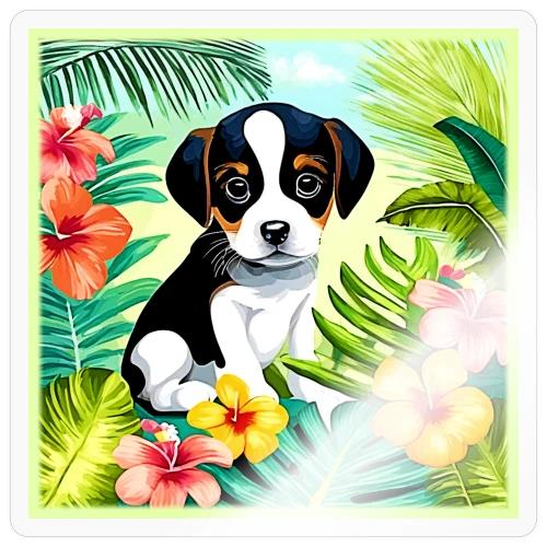 Cute Pup in Paradise - Sticker