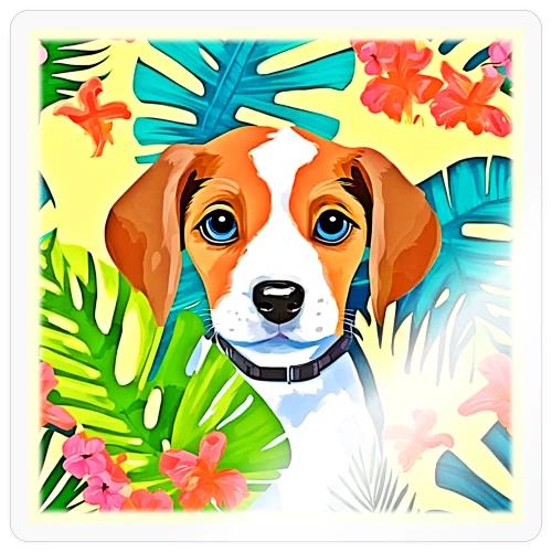 Bright Dog with Flowers - Sticker