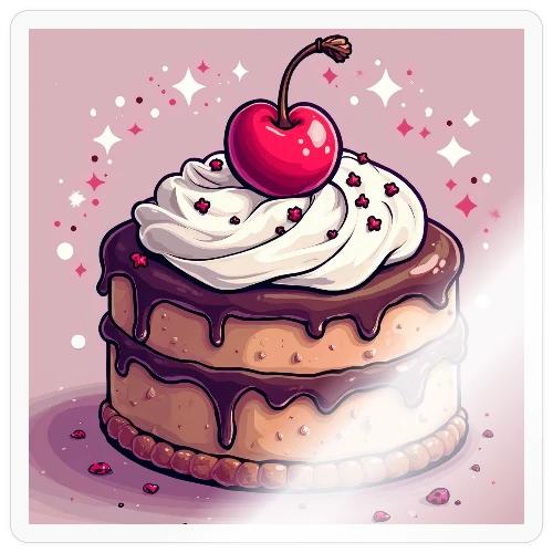 Cherry‑Topped Celebration Cake Design - Sticker