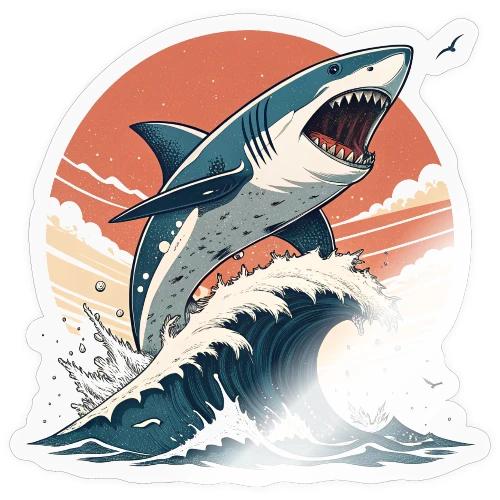 Fierce Shark Breaking Through Waves - Sticker