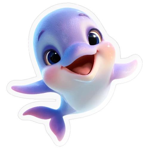 Purple-White Smiling Baby Dolphin - Sticker