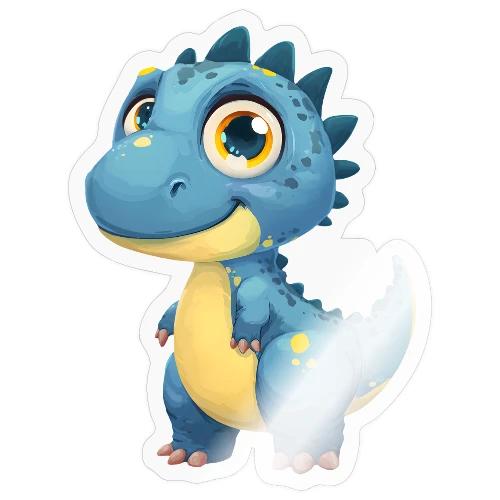 Smiling Blue and Yellow Baby Dinosaur - Sticker