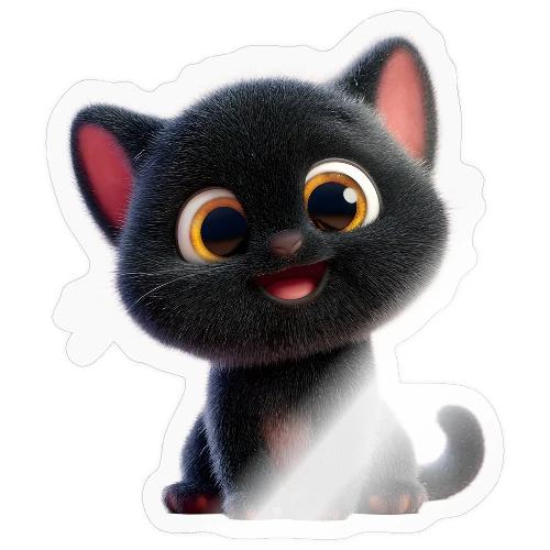 Adorable 3D Black Kitten with Big Eyes - Sticker