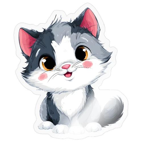 Sweet Sitting Kitten Cartoon Smiling - Sticker