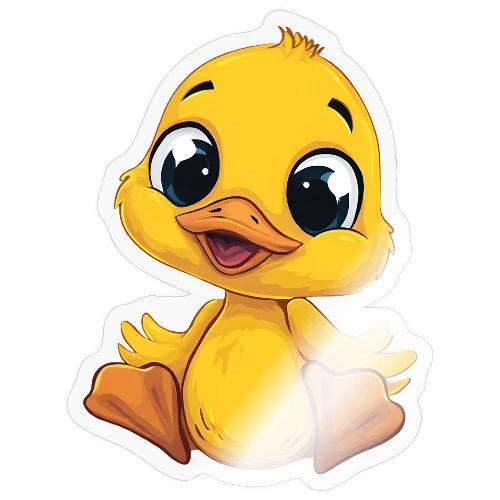 Sweet Yellow Cartoon Duck Sitting Happily - Sticker