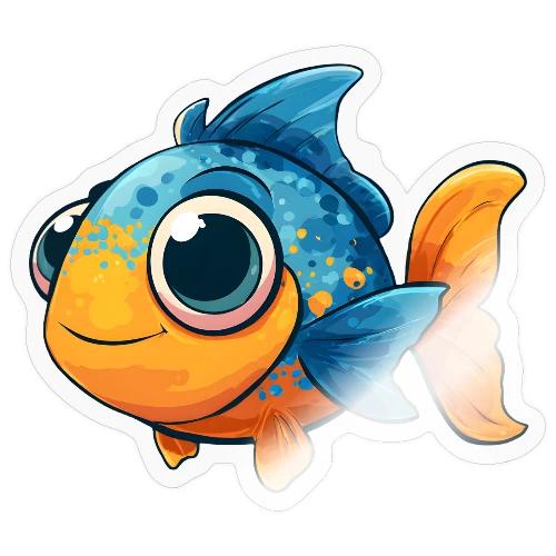 Colorful Cartoon Baby Fish in Blue and Orange - Sticker