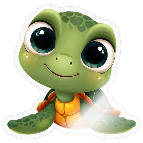 Cheerful Green Cartoon Sea Turtle with Big Eyes - Sticker