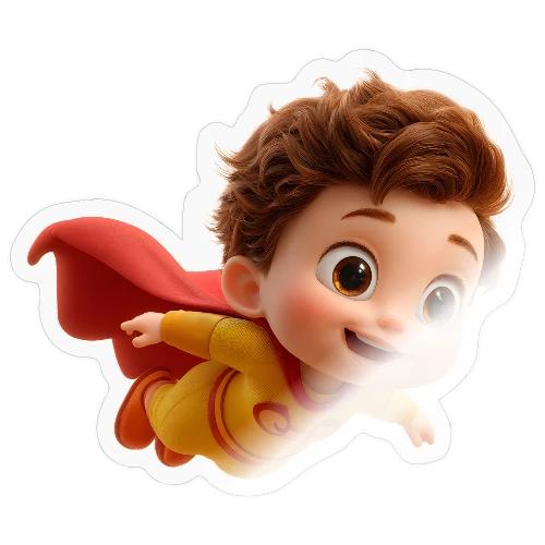 Flying Cartoon Superhero Boy in Yellow Suit - Sticker