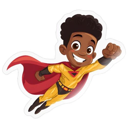 Flying Cartoon Superhero Boy in Red Cape - Sticker