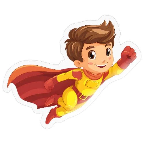 Cheerful Cartoon Superhero Boy Flying High - Sticker