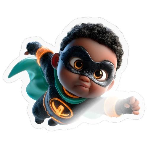 Brave Cartoon Superhero Boy in Green Cape - Sticker