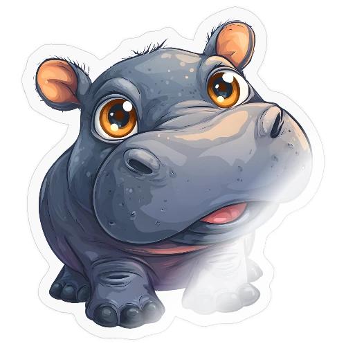 Cute Cartoon Baby Hippo with Big Innocent Eyes - Sticker