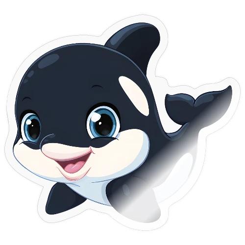Playful Cartoon Baby Orca with Sweet Smile - Sticker