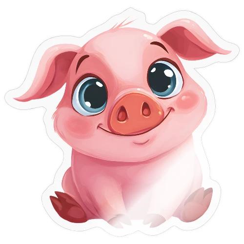 Adorable Cartoon Baby Pig Sitting with Big Eyes - Sticker