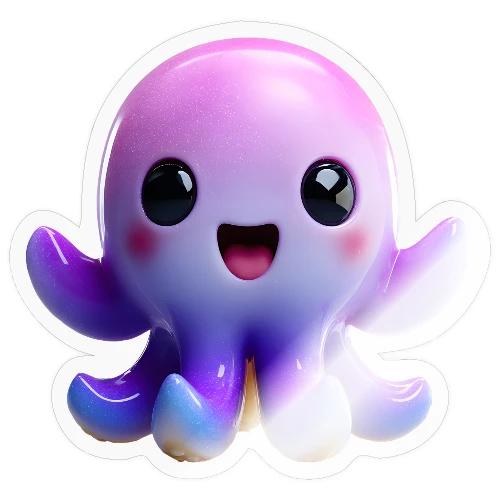 Joyful Cartoon Purple Baby Octopus with Big Smile - Sticker