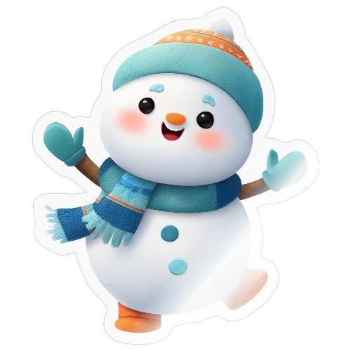 Joyful Cartoon Snowman Arms Up - Sticker