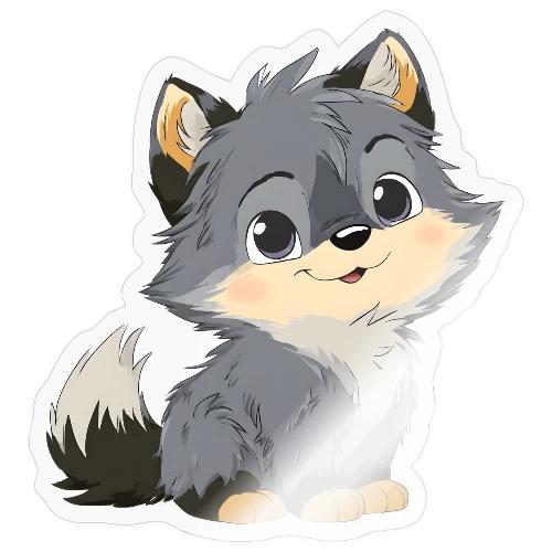 Cute Cartoon Baby Wolf with Innocent Eyes - Sticker
