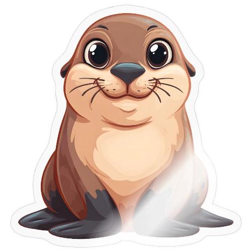 Smiling Cartoon Brown Sea Lion - Sticker