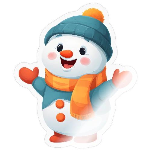 Joyful Cartoon Snowman with Winter Outfit - Sticker