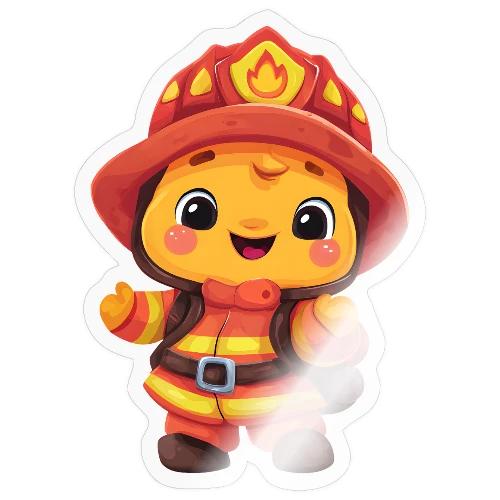 Cute Cartoon Firefighter in Red and Yellow Suit - Sticker