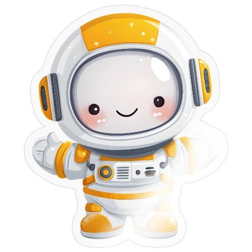 Cute Cartoon Baby Astronaut in White and Yellow - Sticker