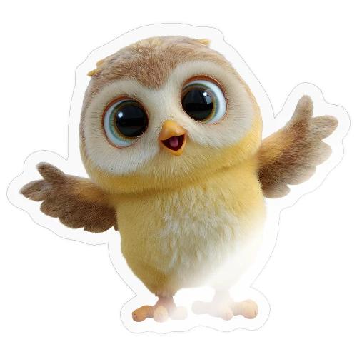 Cute Cartoon Baby Owl with Wings Open - Sticker