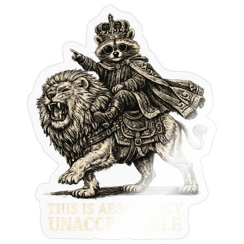 Funny Raccoon King Riding Lion Vintage Meme Art - Sticker