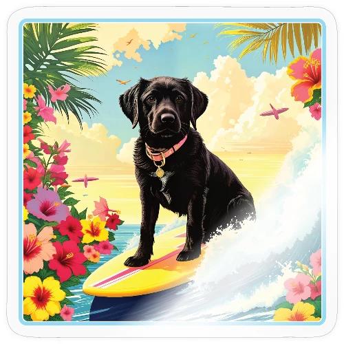 Black Labrador Retriever Surfing - Sticker