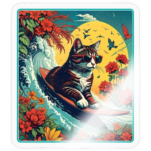 Kitten Surfing In Flowers - Sticker