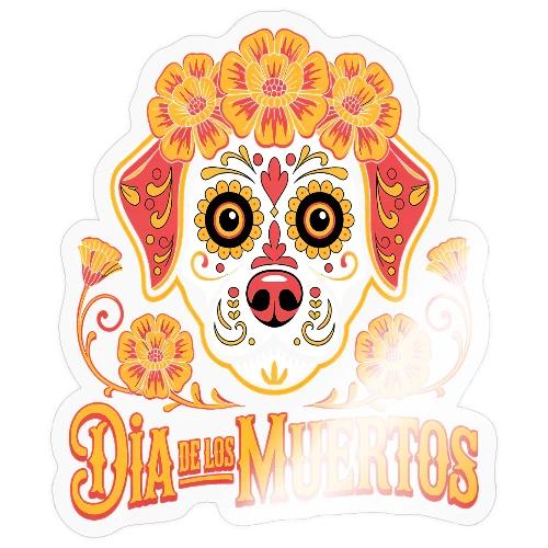 Dia De Los Muertos Dog Skull Flowers - Sticker