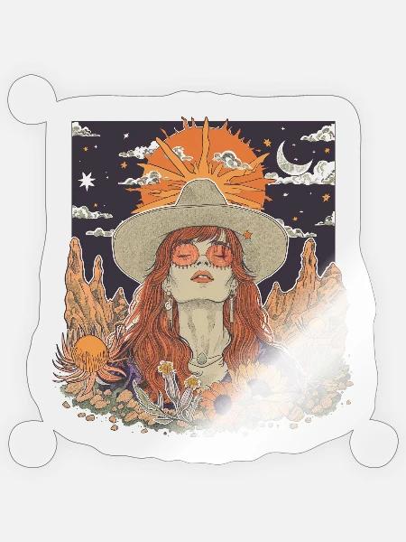 Mystic Sunflower Dreamer Illustration - Sticker - transparent glossy