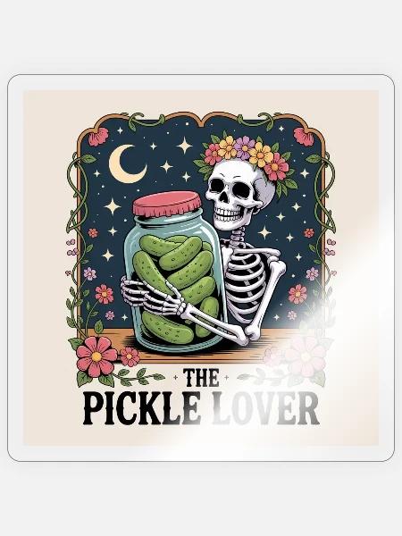 Skull with Pickles Floral Night Scene - Sticker - transparent glossy